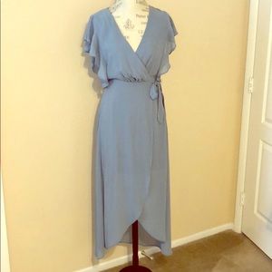 Blue Hi Lo Sheer Japna Wrap Dress